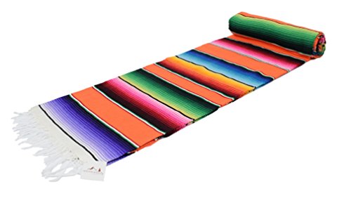 Open Road Goods Authentic Mexican Serape Blanket - Multicolor Saltillo Throw with Classic Stripe Pattern - Lightweight Handmade Blanket for Beach, Yoga, or Home Decor (Multi Orange) - color: Sunset Prism
