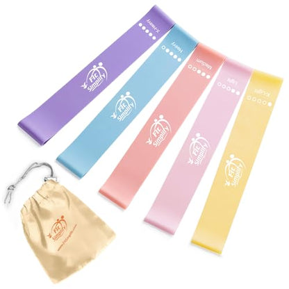 Fit Simplify Resistance Loop Exercise Bands with Instruction Guide and Carry Bag, Set of 5 - color: Pastel