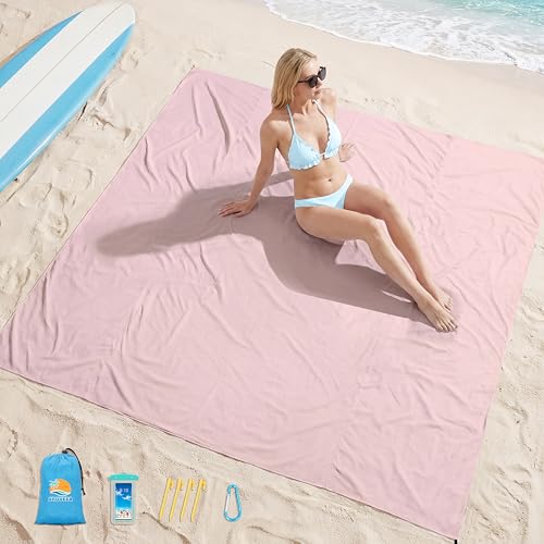 Aroveea Beach Blanket Waterproof Sandproof 78''X81''/10'X9' Oversized Mat - color: Pink, size: 78''x81''