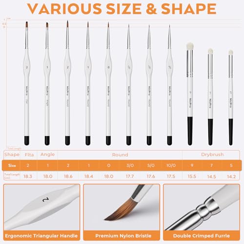 Nicpro Miniature Painting Kit with Wet Palette, Detail Paint Brush Drybrush | 11PCS Detail Paint Brushes Drybrush, 100PCS Wet Pallet Paper, 4PCS Sponge, Brush Holder, For Miniature Model Painting - color: White
