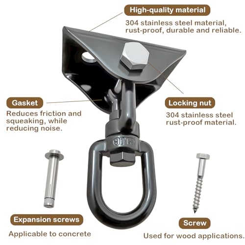 1200 Lb 360° Rotating Heavy Duty Swing Hanger Hardware Kit | Supports porch swing, hammock, swing chair, punching bag, yoga & playground swing indoor & outdoor installation