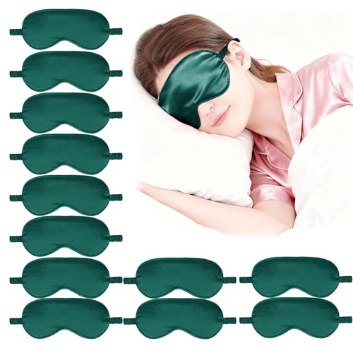 12PACK Silky Sleep Masks Satin Eye Mask Silk Eyes Cover for Sleeping Blackout Eyeshades Soft Blindfold Travel Nap Gifts - color: Peacock Green