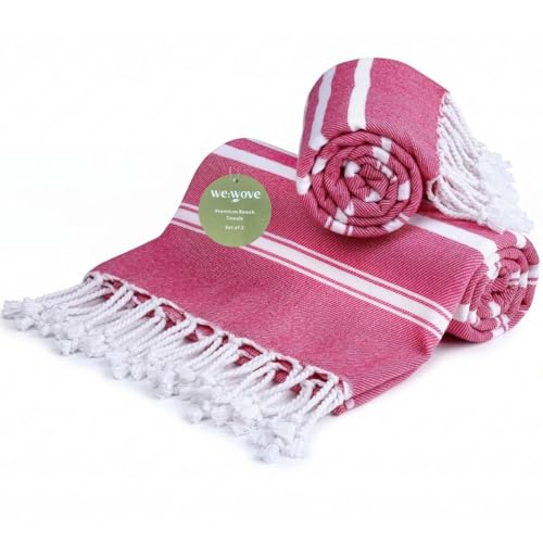 WeWove Turkish Peshtemal Beach Towels Large 39x70 Inch Set of 2-100% Cotton Soft Quick-Drying Absorbent Washable - Versatile for Beach Pool Spa Picnic Travel or Bath Use - Turkish Towels Pink - color: Pink