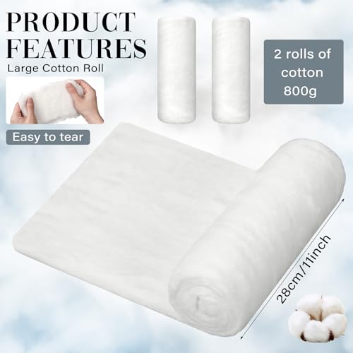 2 Pack White Cotton Roll Non-sterile Cotton for Wound Care Absorbent Soft Cotton Rolled Multipurpose Cotton Use for Cosmetic Application and Product Removal