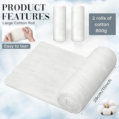 2 Pack White Cotton Roll Non-sterile Cotton for Wound Care Absorbent Soft Cotton Rolled Multipurpose Cotton Use for Cosmetic Application and Product Removal