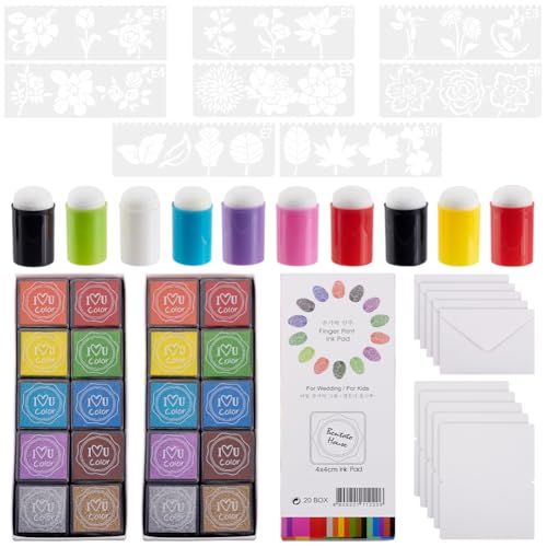 WEBEEDY 52 Pcs Flowers & Plants DIY Sponge Finger Painting Set, Funny Finger Daubers Kit with Sponges, Ink Pads, PET Stencils, Blank Cards & Envelopes for Adults Handmade Art Drawing Supplies