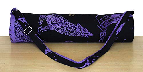 INDIAN CRAFT CASTLE ICC Yoga Mat Bag Carrier Full-Zip Exercise Yoga Mat Carry Bag for Women Men with Multi-Functional Storage Pockets and Adjustable Shoulder Strap 26X6 Inches - style: Purple Crying Wolf