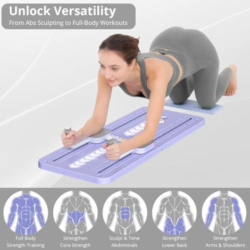 JANUA Pilates Board - Pilates Reformer Set, Multi-Purpose Foldable Pilates Reformer Board for Home, 5 in 1 Pilates Sliding Board - color: Purple