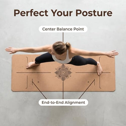Cork Yoga Mat extra thick 6mm TPE Yoga Mat 72x24 Inch High Density Non-Slip Workout Mat Super Grip Quick-Dry for Hot Yoga, Home Gym