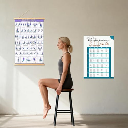 Yoga Poses Wall Posters - 31 Chair Exercise Workouts Fitness Chart for Home Gym, Yoga Illustrated and Action Stretching Work Out Guide Schedule Poster with Magnet Hanging Rod (23.6 X 15.7 In)