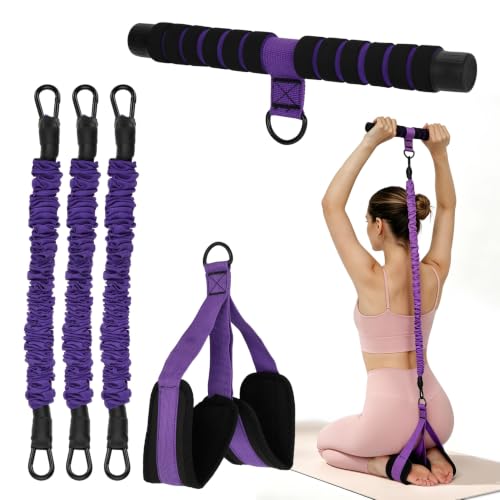 Pedal Resistance Band with Handle, 3 Tube Adjustable Resistance Bands for Arm,Waist, Abdomen,Core,Legs- Sit Up Exercise Equipment for Women - color: Purple