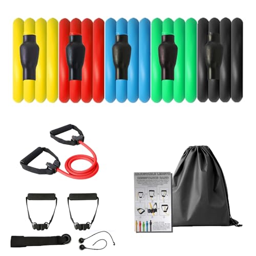 ZHIAMZ Exercise Bands with Handles, Resistance Tube & Door Anchor | Physical Therapy & Rehab, Natural Rubber Tube, Adjustable, D-Handles, Strength, Pilates, Workout - color: 5-IN-1 band-150lbs