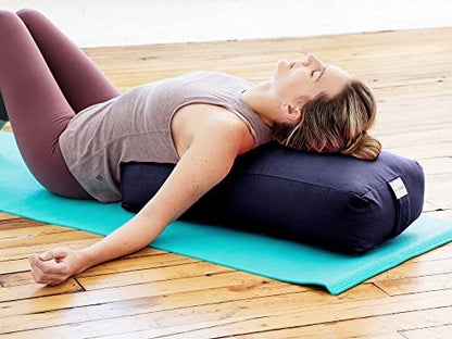 Pranayama Yoga Bolster Meditation Pillow - color: Navy Blue, size: Rectangular 28" x 12" x 8"
