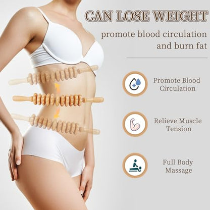 Liitrton Manual Wooden Massage Roller Stick for Muscle Relief, 11-Wheel - size: 11-Wheel