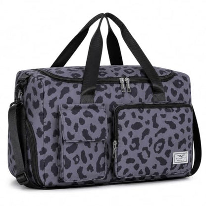 FIORETTO Women's Gym Duffle Bag with Shoes Compartment, 30L Capacity, Ideal for Travel, Gym, Sports, Duffel, Weekender - color: Leopard Grey, style: Gym Bag