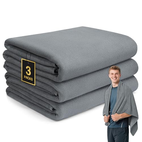 Microfiber Gym Towels for Showering Working Out Quick Dry Negative ions Large Middle Small Sizes Lightweight Gym Towel for Men Women Tennis Sports Towels for Body Hot Yoga Fitness Essentials - color: Gray, size: 27 inch X 55 inch