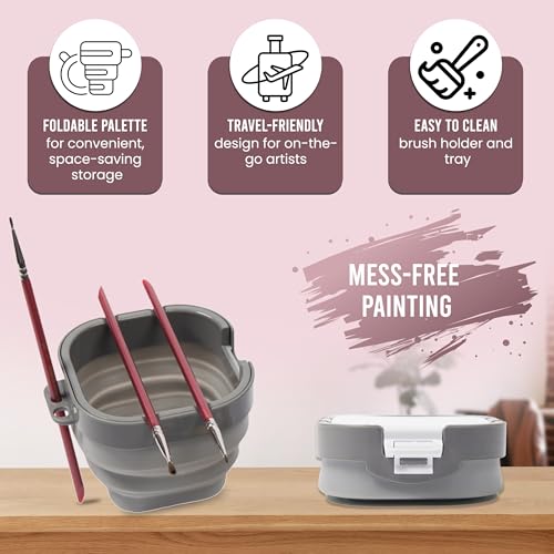 Airtight Watercolor Palette with Lid - Set of 5 Paint Brush Holder Cup with Paint Palette | Acrylic Paint Palette | Paint Brush Cleaner Cup | Painting Accessories | Painting Palette Gifts for Artists - color: Herringbone
