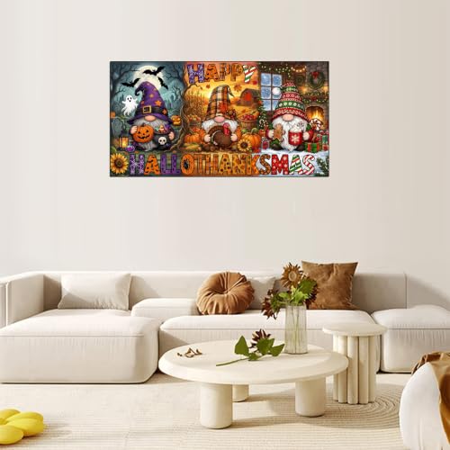 Happy Hallothanksmas Gnome Diamond Painting Kit,Diamond Art Kits for Adults | Halloween Thanksgiving Xmas, Gnome Diamond Mosaic Kits,Diy Craft kit,Large size 15.7x31.5inch,Gem Painting,Diamond Dots - color: AM886