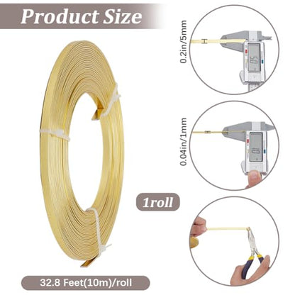 Beebeecraft 32.8 Feet Flat Jewelry Craft Wire Aluminum Wire 5mm for Bezel Jewelry Making Sculpting Armature Craft Gem Bezer Wrapping(Gold Color) - color: Gold