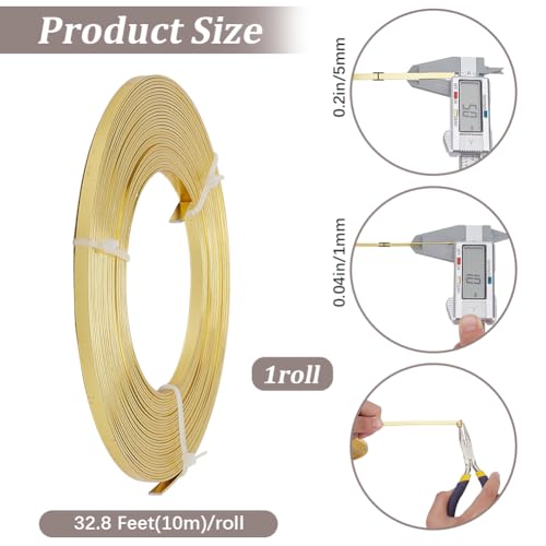 Beebeecraft 32.8 Feet Flat Jewelry Craft Wire Aluminum Wire 5mm for Bezel Jewelry Making Sculpting Armature Craft Gem Bezer Wrapping(Gold Color) - color: Gold