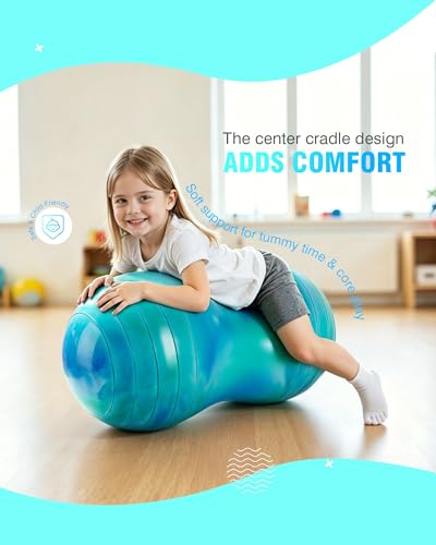 ZOOJOY Peanut Ball for Kids and Adults | 18/20Inch Anti-Burst Exercise Ball - color: Green & Blue, size: 35 x 18 Inch