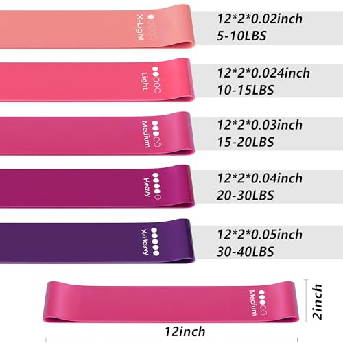 Resistance Bands for Working Out, Latex Exercise Bands Set of 5, Elastic Bands for Exercise with Workout Guide and Carry Bag, Fitness Bands for Strength Training, Yoga, Pilates, Home Workout - color: Pink + Purple [Set of 5]