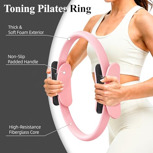 Pilates Kit for Home Workouts, Pilates Equipment, Pilates Ring and Ball, Ankle Resistance Bands with Cuffs, Exercise Bands and Socks, Home Pilates Essential Kit for Women & Beginners