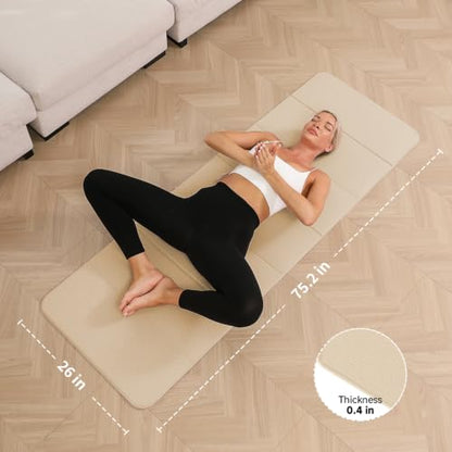 PAIDU Foldable Yoga Mat 10mm Thick, 75"x26" Non-Slip Fitness Exercise Mat - color: Beige