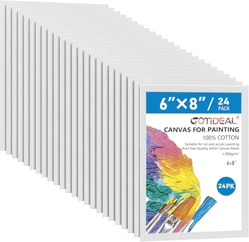 Canvases for Painting, 6x8 inch of 24 Pack, 100% Cotton | Professional Primed White Blank Flat Canvas Panels, Artist Canvas Boards for Acrylics Painting, Oil Watercolor Tempera - size: 6"x8"