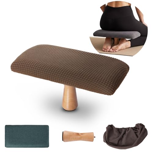 Meditation Bench Kneeling Stool Foldable Wooden Prayer Seat (Brown) - color: Brown