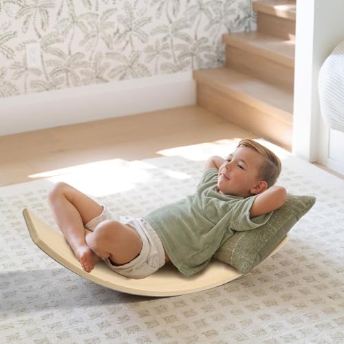Gentle Monster Wobble Balance Board, Wooden Montessori Toy Rocker Board Natural Wood Kids Toddler Open Ended Learning Toy Yoga Curvy Board for Adult Office Classroom Christmas Gifts - color: Astronaut Blue
