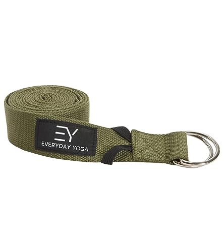 Everyday Yoga Strap with Metal D-Ring Athletic Stretching, 6ft/8ft/10ft | Durable Stretching Strap, Flexibility Training, Exercise & Fitness For Yoga, Pilates, Physical Therapy, Gym, Unisex-Adult - color: Dark Olive, size: 8 Foot