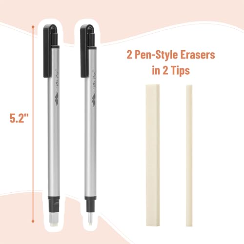 Mr. Pen- Pen Style Eraser Set, 2 Pack, Square & Round Tip | Precision Pencil Erasers, Retractable Silver Eraser Pens for Drawing, Sketching, Detail Correction, Office & School Supplies