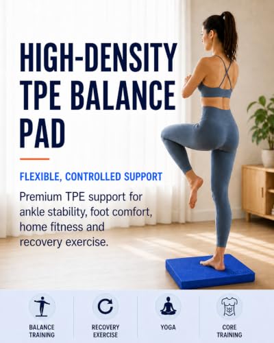 Balance Pad, High-Density TPE Foam, 15.75 x 13 x 2 Inches, Blue | Non-Slip Surface, Firm Yet Cushioned, Controlled Instability, Ankle Stability, Core Strength, Yoga, Pilates and Mobility