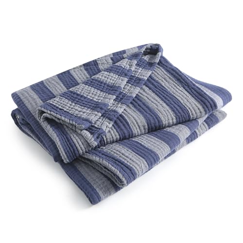 EMME Cotton Muslin Blanket Couch 4-Layer Breathable Gauze Soft Lightweight Bed Blankets Adults Dark Navy King (108" x 90") - color: Dark Navy, size: King (108" x 90")