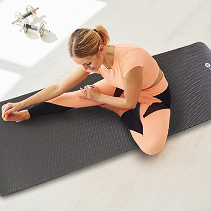 GYMENIST Thick Exercise Yoga Floor Mat Nbr 24 X 71 Inches, Great for Camping Cardio Workout Pilates Gymnastics - color: Black