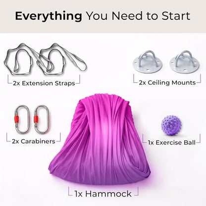 LOTUS78 Aerial Yoga Hammock 5.5 Yards (198 Inches) – Premium Aerial Silk Swing for Antigravity Fitness, Inversion Therapy, Strength & Flexibility | Purple | Yoga Trapeze for Home & Studio - color: Mix color