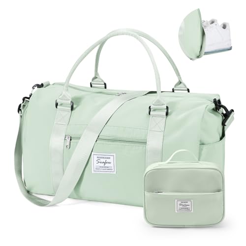 Gym Bag Womens with Shoes Compartment Travel Duffel Bag Mint Green - color: B16-Mint Green+Toiletry Bag