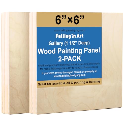 2 Pack 6x6 Gallery Unfinished Wooden Canvas Panels | Birch Wood Panels Kit, 1 1/2" Deep Art Cradle Boards for Painting, Pouring, Burning,Epoxy Resin, Laser Engraving Cutting - size: 6*6 2 Pack