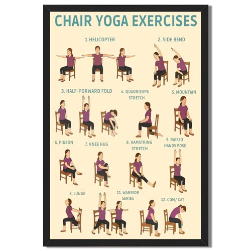 Balsuka Chair Yoga Exercises Poster Wellness Chart for Seniors Over 60 Senior Fitness Instruction Canvas Print Step-by-Step Seated Yoga Guide Wall Art for Home Gyms Office Decor 8x10inch Black Frame - color: style-4 Black Frame, size: 8"L x 10"W