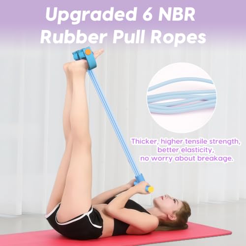 Pedal Resistance Band with Handles, 6-Tubes Natural Rubber Exercise Band - color: Full Blue
