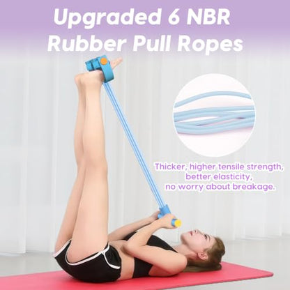 Pedal Resistance Band with Handles, 6-Tubes Natural Rubber Exercise Band - color: Full Blue