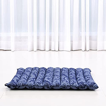 Leewadee Meditation Cushion Set – 1 Small Zafu Yoga Pillow and 1 Small Roll-Up Zabuton Mat Filled with Kapok - color: Cbt1 - Blue