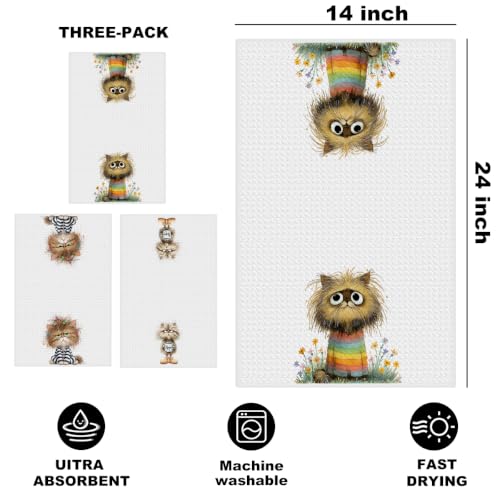 3 Pcs Funny Cat Kitchen Towels, Cute Cats Gifts Reusable Hand Towels-02 | Cat Dish Cloths for Drying Dishes, Cats Waffle Dish Towels for Kitchen Bathroom Decor, Cat Lover Gifts for Women Mom Grandma - color: Multi 1628