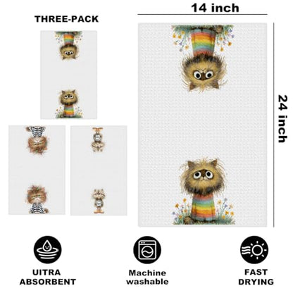 3 Pcs Funny Cat Kitchen Towels, Cute Cats Gifts Reusable Hand Towels-02 - color: Multi 1628