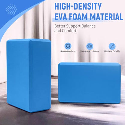 Yoga Blocks 2 Pack, 9"x6"x3" High-Density EVA Foam Yoga Block, Non-Slip Yoga Blocks for Yoga, Pilates Meditation, Stretching and Toning, Supportive, Latex-Free - color: Blue