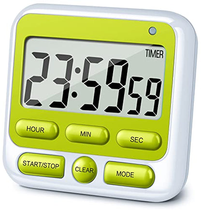 4-in-1 Digital Timer with Count Up/Down, Clock & Alarm, Ring & Silent Modes - color: Green