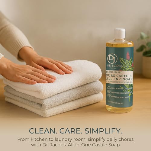 Dr. Jacobs Naturals Peppermint Castile All-in-One Cleaner and Soap - Plant-Based Formula for House Cleaning Floors and Appliances - Gentle on Skin and the Planet - 32 oz, 1 Pack - size: 32 Fl Oz (Pack of 1), style: Peppermint