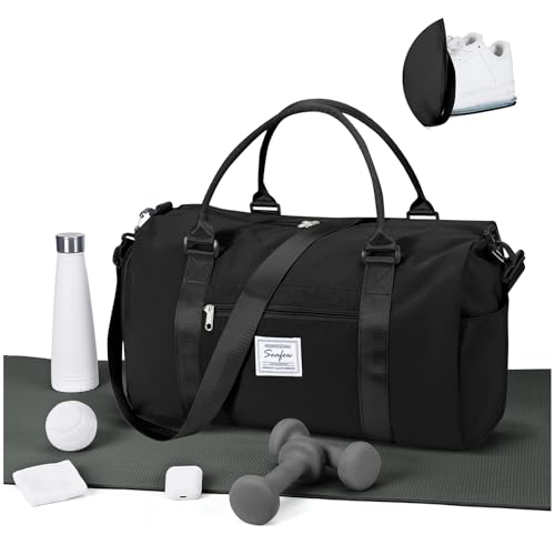 Gym Bag for Women Men with Shoes Compartment Sports Duffle Bag Personal item travel Duffel Bags Small Carry on Weekender Overnight Tote Bags Workout Dance Bags Hospital Holdalls Black - color: A2-Black
