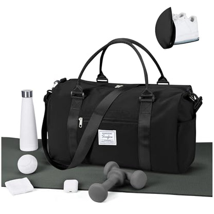 Gym Bag for Women Men with Shoes Compartment Sports Duffle Bag Personal item travel Duffel Bags Small Carry on Weekender Overnight Tote Bags Workout Dance Bags Hospital Holdalls Black - color: A2-Black